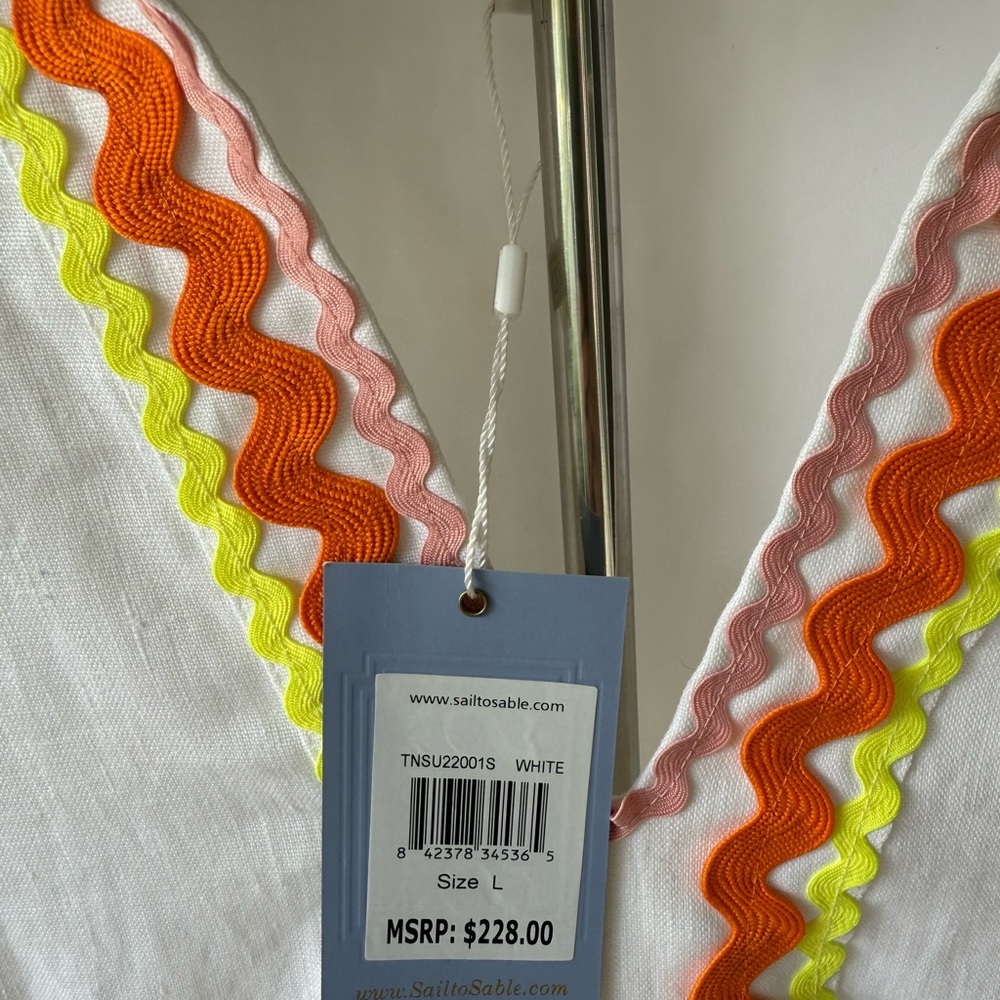 Tuckernuck White Long Sleeve Dress with Colorful Trim - Picture 4 of 6